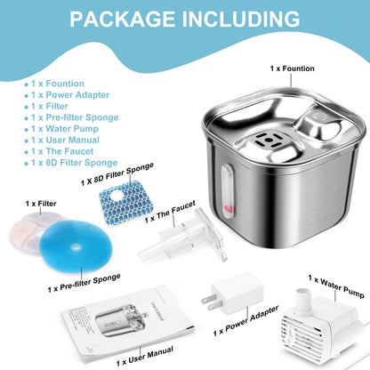 2.2L Stainless Steel Manual Pet Water Fountain Dispenser with Filters