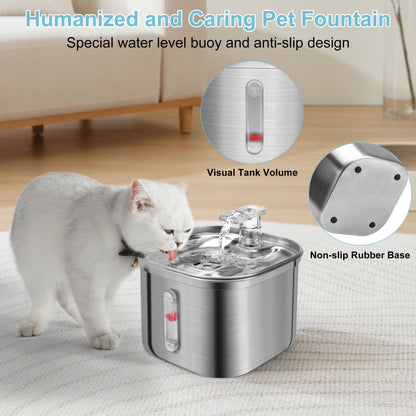 2.2L Stainless Steel Manual Pet Water Fountain Dispenser with Filters