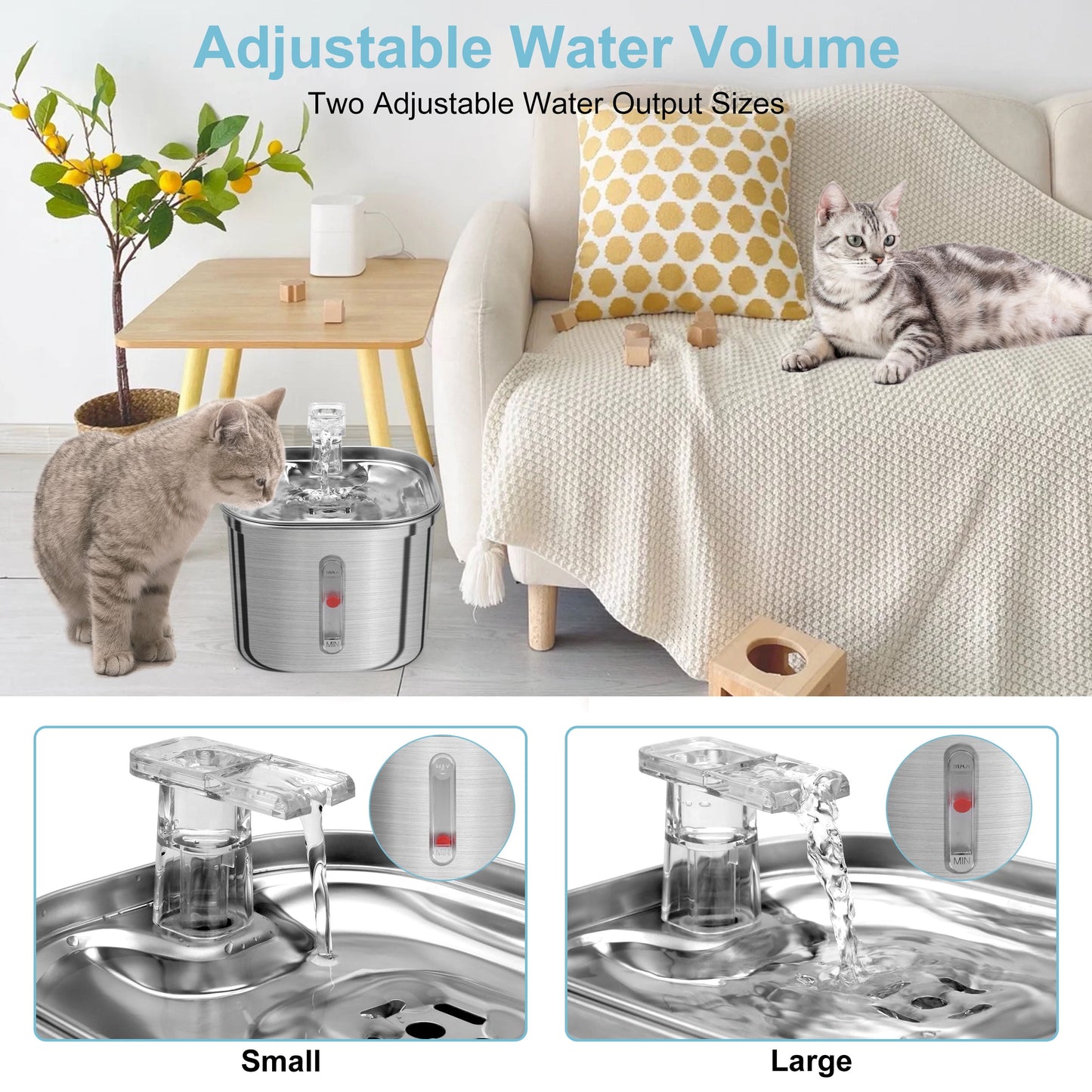 2.2L Stainless Steel Manual Pet Water Fountain Dispenser with Filters