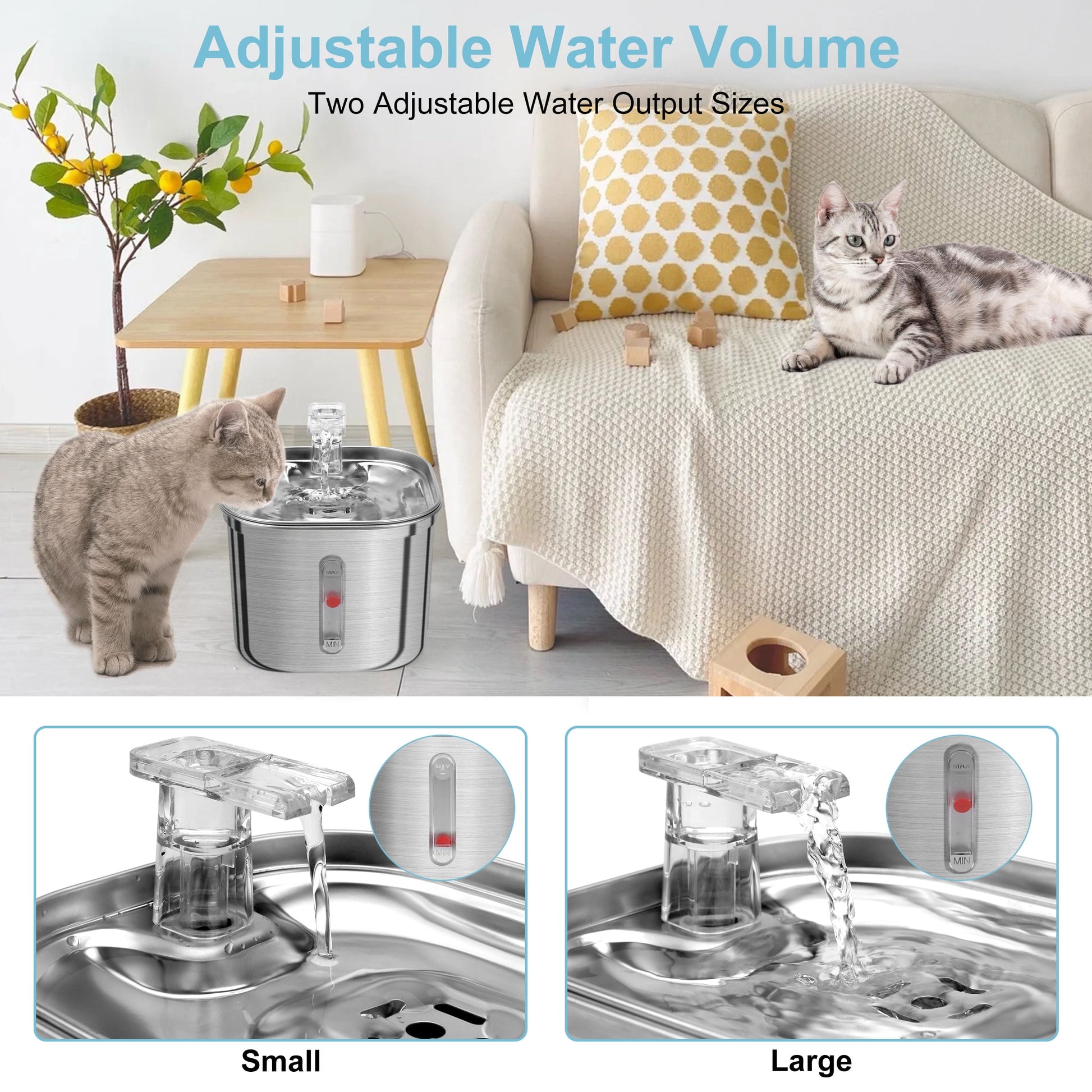 2.2L Stainless Steel Manual Pet Water Fountain Dispenser with Filters