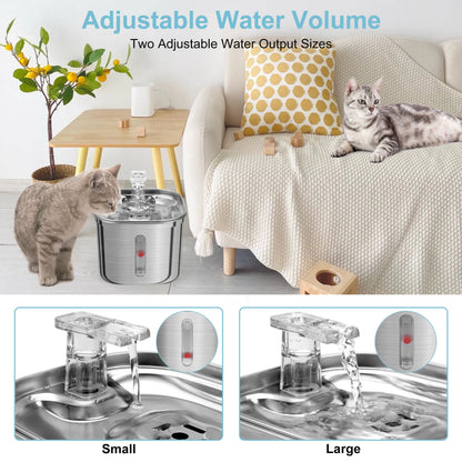 2.2L Stainless Steel Manual Pet Water Fountain Dispenser with Filters