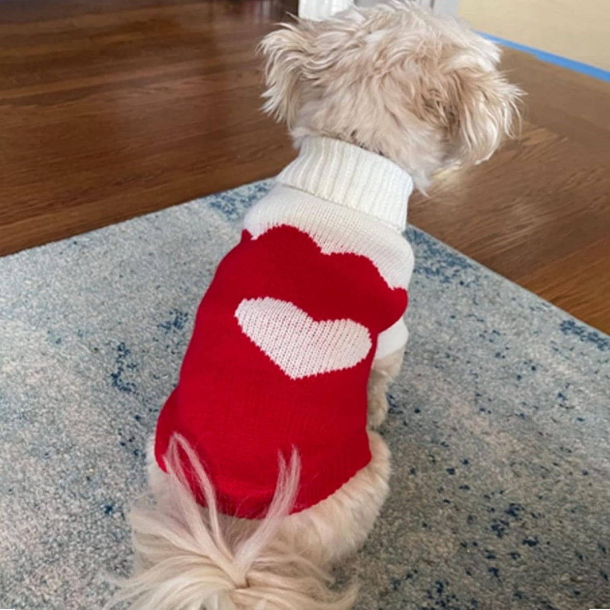 Dog Sweaters Classic Knitwear, Turtleneck Winter Warm Pet Puppy Clothes | Cute Heart Pattern, Lightweight & Warm Knitted Winter Sweater, Cold Weather Coat, Great for Daily Wear, Easy on & Off