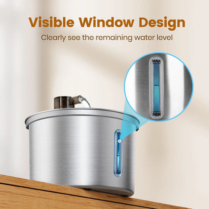 3L/101Oz 304 Stainless Steel Cat Water Fountain, CW-03 Automatic Cat Water Dispenser, Sliver