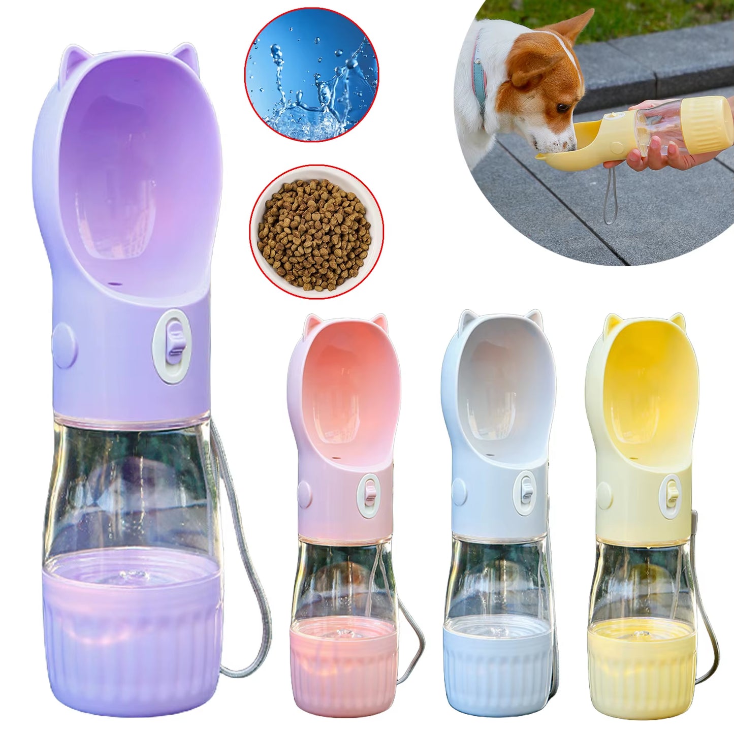 Portable 2 in 1 Pet Dog Water Bottle Dispenser for Small Dogs Cats Walking Leakproof Feeder Containers Bowl Chihuahua Supplies