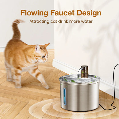 3L/101Oz 304 Stainless Steel Cat Water Fountain, CW-03 Automatic Cat Water Dispenser, Sliver