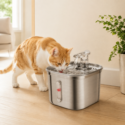 2.2L Stainless Steel Manual Pet Water Fountain Dispenser with Filters