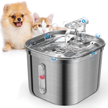2.2L Stainless Steel Manual Pet Water Fountain Dispenser with Filters