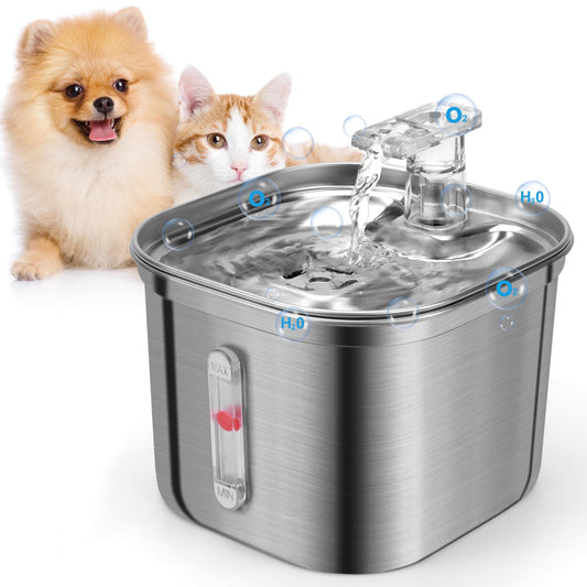 2.2L Stainless Steel Manual Pet Water Fountain Dispenser with Filters