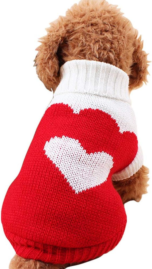 Dog Sweaters Classic Knitwear, Turtleneck Winter Warm Pet Puppy Clothes | Cute Heart Pattern, Lightweight & Warm Knitted Winter Sweater, Cold Weather Coat, Great for Daily Wear, Easy on & Off