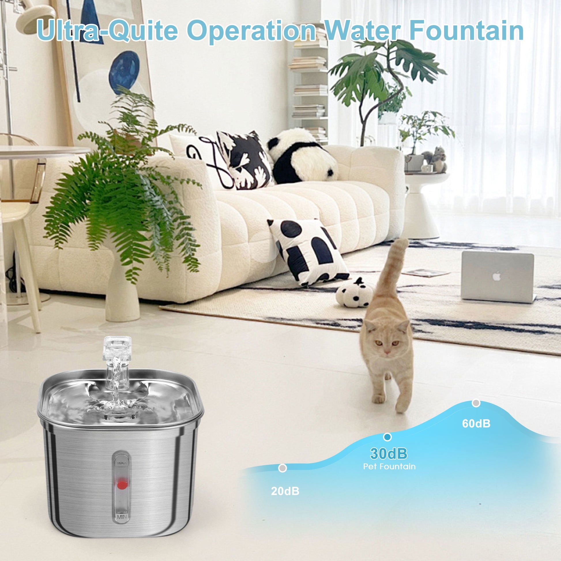 2.2L Stainless Steel Manual Pet Water Fountain Dispenser with Filters