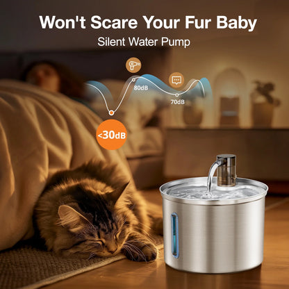 3L/101Oz 304 Stainless Steel Cat Water Fountain, CW-03 Automatic Cat Water Dispenser, Sliver