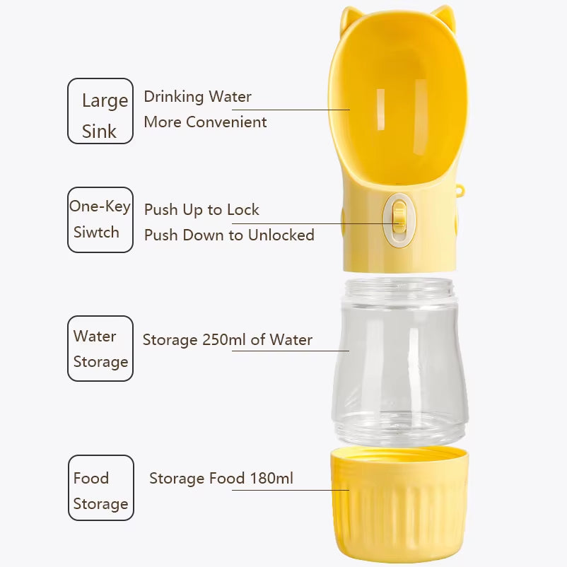 Portable 2 in 1 Pet Dog Water Bottle Dispenser for Small Dogs Cats Walking Leakproof Feeder Containers Bowl Chihuahua Supplies