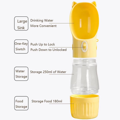 Portable 2 in 1 Pet Dog Water Bottle Dispenser for Small Dogs Cats Walking Leakproof Feeder Containers Bowl Chihuahua Supplies