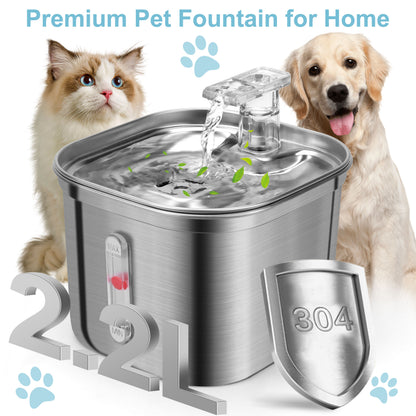 2.2L Stainless Steel Manual Pet Water Fountain Dispenser with Filters